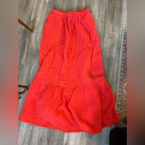 Rachel Zoe Cotton Multi Tiered Maxi Skirt with elastic waist in Tomato